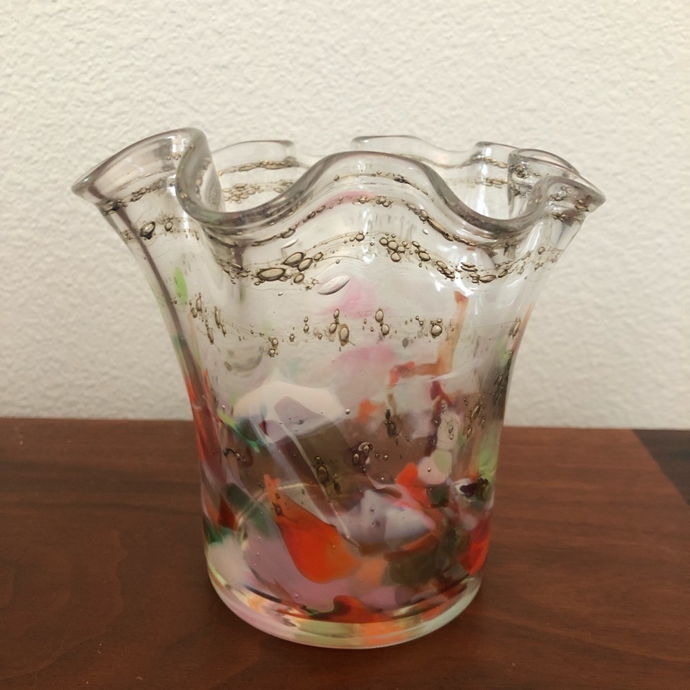 Stunning Vintage Art Glass Vase Candle Holder Gold